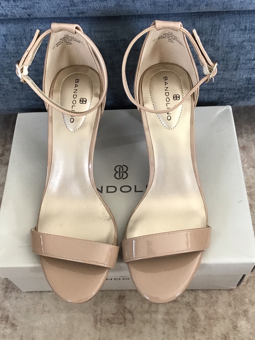 Bandolino Nude Patent Ankle-Strap Heeled Sandals